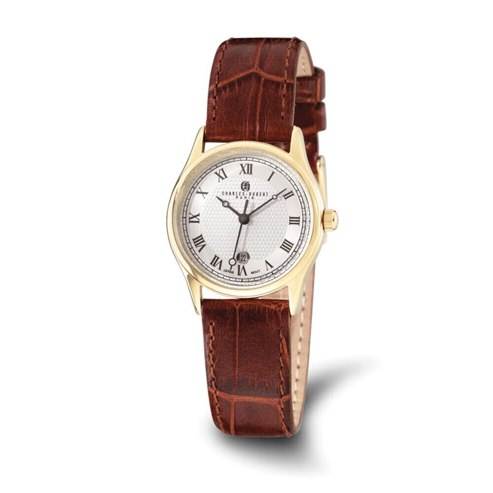 Kazi Luxury Ladies Charles Hubert IP-plated Stainless Steel Leather Band 29mm